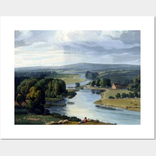 Landscape with river and green fields Posters and Art